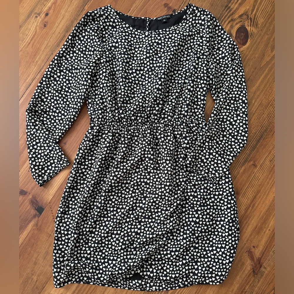 J Crew Mercantile Black and White Heart Pattern Dress - worn once